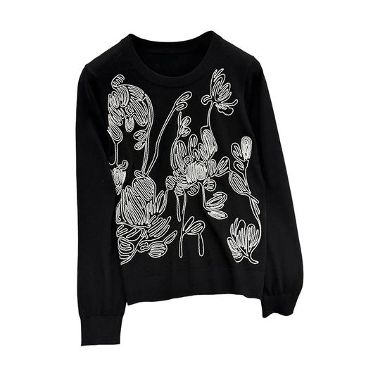 「高货rp」全新升级【铂金会员266/天猫359/差价93】(94833)洛诗琳复古线条花卉羊毛衫2025秋冬圆领慵懒风针织上衣女 商品图4