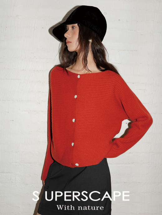 素舶 美利奴羊毛老钱正反两穿显瘦舒适亲肤坑条船领针织套衫 商品图3