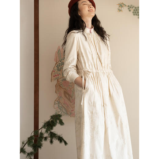 牧衣游原创 29姆米重磅真丝混纺提花手工刺绣连衣裙宽松古朴 述光 商品图3