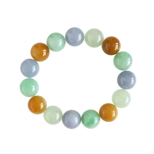 【天然正品】A货翡翠天然约13.3MM精品细腻糯种浓郁多彩翡翠圆珠手串17CM（弹力绳）中性 021225NJM13 商品图0