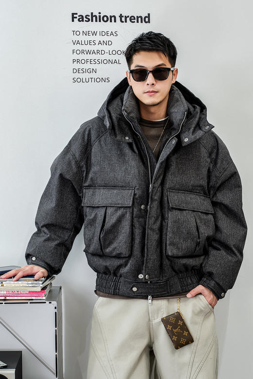 徐太浪【龟背辑行 工装拼接】连帽羽绒服男冬季厚款休闲防寒外套 商品图5