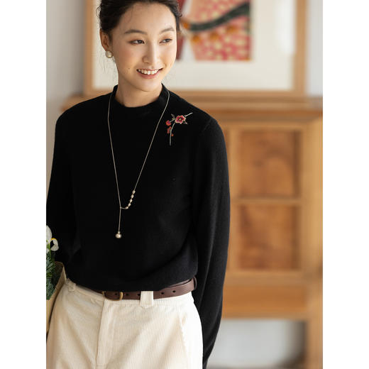 牧衣游原创 手工刺绣纯羊毛套头衫新款柔软舒适百搭打底毛衣 冬森 商品图2