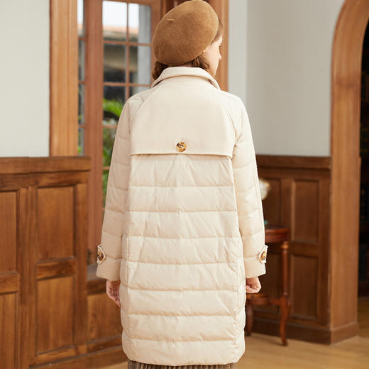 Famecoco范可儿毛呢拼接羽绒服冬季中长保暖白鸭绒女士外套D188AD001 商品图3