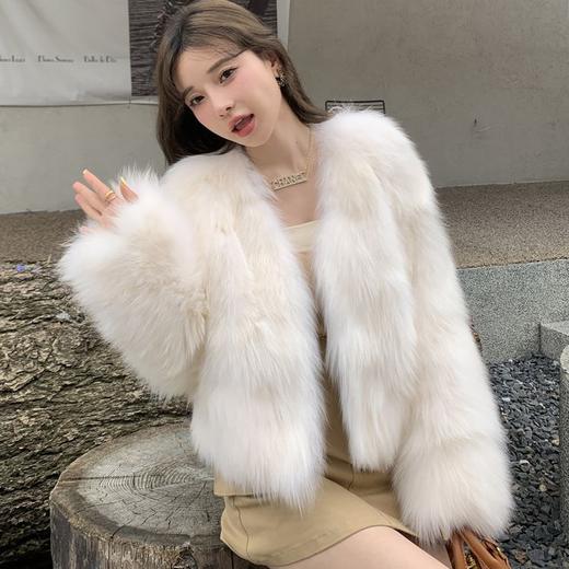 秋冬新款环保狐狸毛皮草外套女小花毛毛大衣年轻时尚短款女装 商品图1