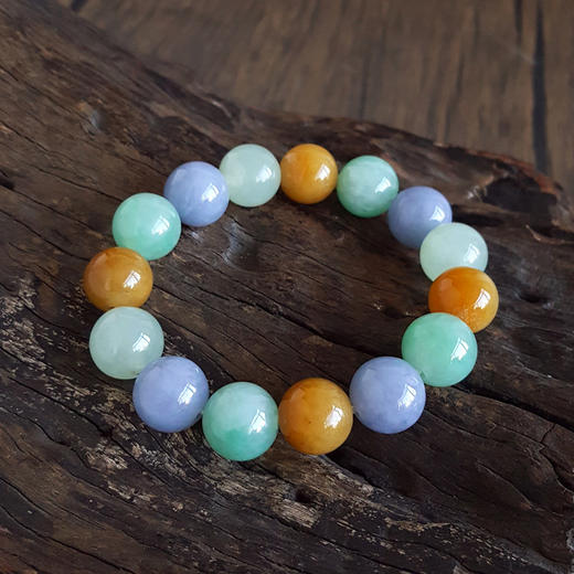 【天然正品】A货翡翠天然约13.3MM精品细腻糯种浓郁多彩翡翠圆珠手串17CM（弹力绳）中性 021225NJM13 商品图2