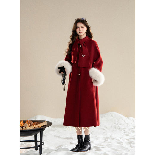 鹿向南「月光信笺」高级感杏色双面毛呢外套女装冬季气质长款大衣 商品图3