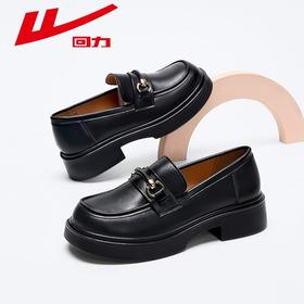 回力皮鞋女2025秋季一脚蹬厚底乐福鞋黑色百搭英伦风小皮鞋单鞋