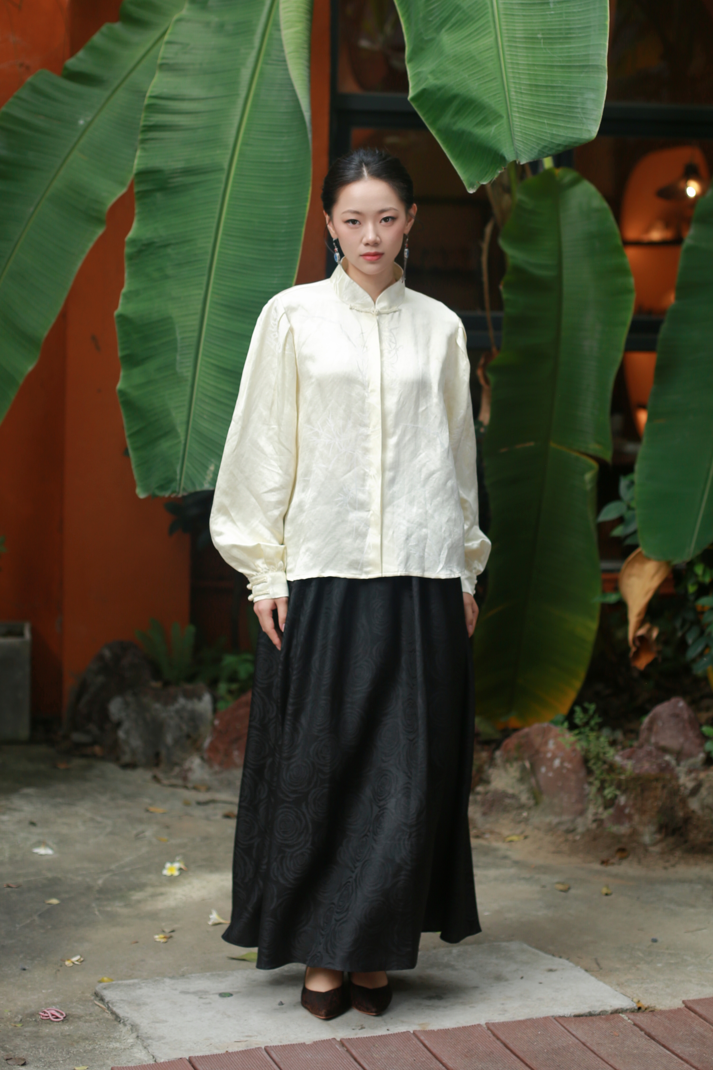 漫物记丝麻立领长袖衬衫MWJ-513