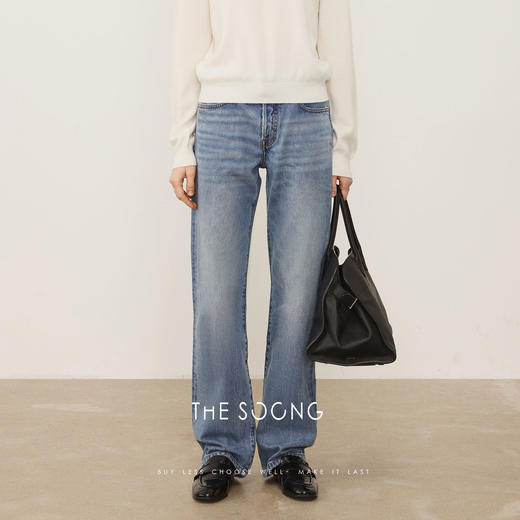 THESOONG|"巴黎裤"纯棉手工立体猫须无弹直筒牛仔裤女牛仔裤HBKZ7631 商品图8