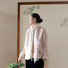 牧衣游原创 绵羊毛混纺手绣毛呢外套东方新中式双面呢开衫 书简
