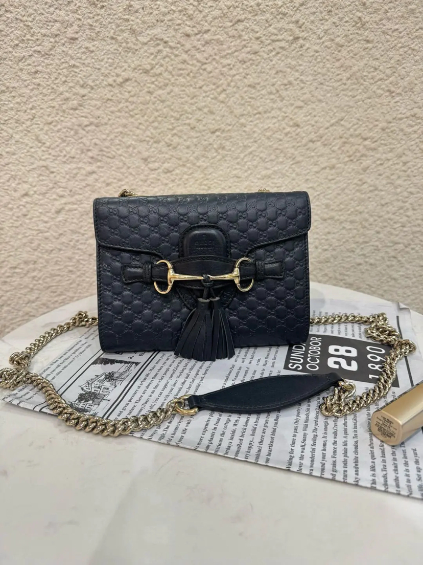 Gucci Emily 流苏 压纹牛皮 链条包
