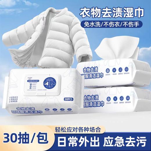 平价优选：羽绒服清洁湿巾去油去污免洗衣物清洁湿纸巾  30抽/包*10包【简禾】 商品图1