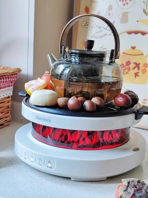 【Glasslock新品围炉煮茶器】比国补再降82！一炉多用=暖茶+温酒+烧烤+取暖+烤火，送原装茶壶+烤网，远红外加热，无明火无排放食品级材质，耐高温微晶面板，三挡温度可调800ml容量，不挑壶具 商品图13