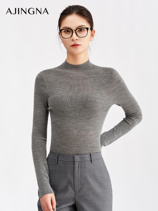 【商场同款】阿菁娜冬季新款美丽诺羊毛衫半高领包肩设计A30D301029 商品图4