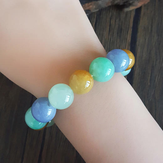 【天然正品】A货翡翠天然约13.3MM精品细腻糯种浓郁多彩翡翠圆珠手串17CM（弹力绳）中性 021225NJM13 商品图6