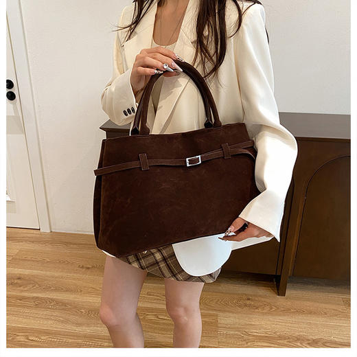 【GZ】无忧购复古绒面手提包棕色磨砂质感经典托特包10161（截单后3-5天发货) 商品图1