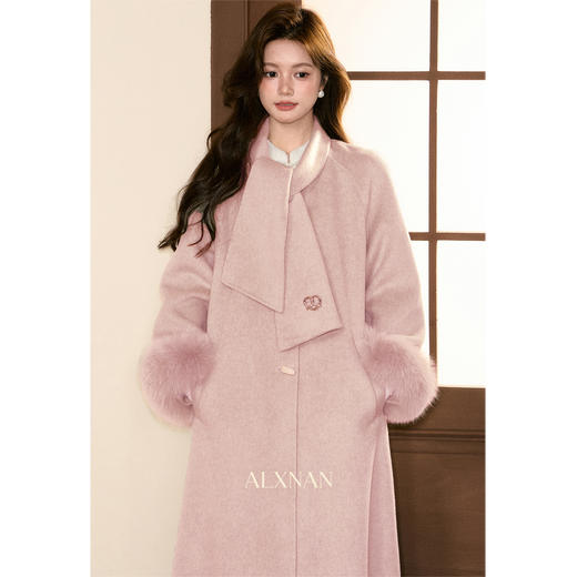 鹿向南「月光信笺」高级感杏色双面毛呢外套女装冬季气质长款大衣 商品图0