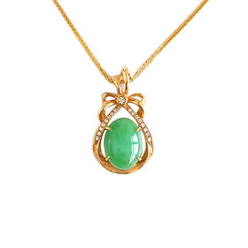 【天然正品】A货翡翠宝庆AU750黄金镶钻镶天然糯种绿色蛋面翡翠吊坠项链吊坠：25.0*14.1*6.7MM / 项链：44CM女士 301125NJS22
