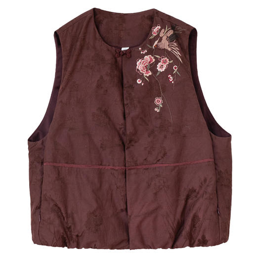 牧衣游原创 真丝混纺提花手工刺绣高蓬松红嘴雁绒羽绒马夹 锦舒 商品图4