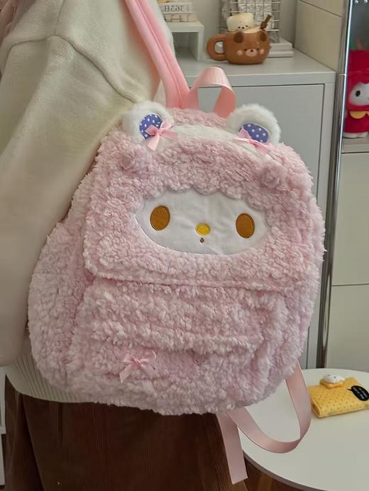 【YW】无忧购新款甜美白耳蝴蝶结小羊可爱双肩包大容量包盖卡通背包（截单后3-5天发货) 商品图0