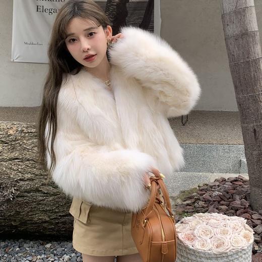 秋冬新款环保狐狸毛皮草外套女小花毛毛大衣年轻时尚短款女装 商品图0
