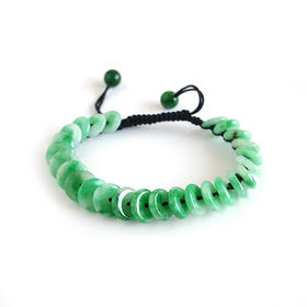 【天然正品】A货翡翠天然约9*2MM细腻无杂裂糯种飘阳绿算盘珠型翡翠手链16--20CM（抽绳可调节）中性 021225NJM22