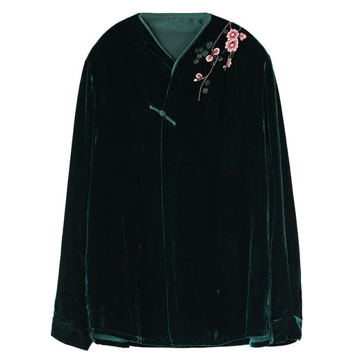 牧衣游原创 丝绒手工刺绣短外套绿色百搭简约复古新中式开衫 奈苼 商品图4