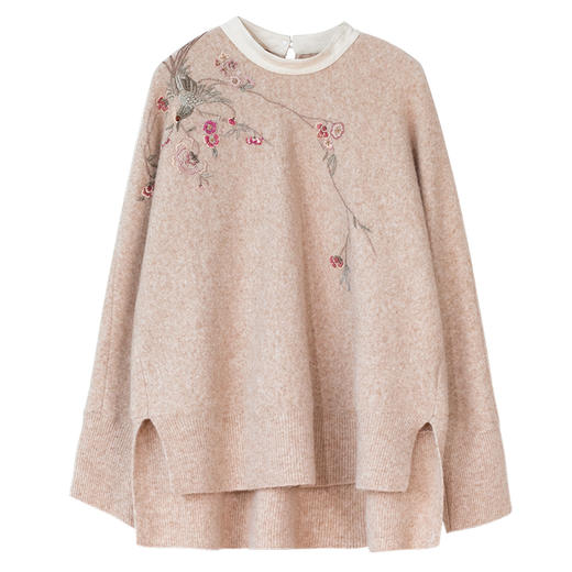 牧衣游原创 羊羔绒混织手工刺绣毛织套头衫软糯保暖毛衣 花间提 商品图4