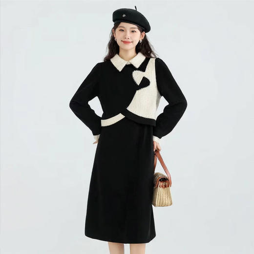 奢姿大码女装2025冬季时尚拼撞色翻领针织套装胖妹妹显瘦两件套9954954042 商品图0