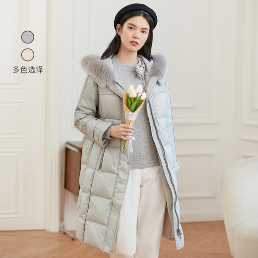 Famecoco范可儿90白鸭绒羽绒服女士冬季中长款过膝外套D218AD301 商品图0