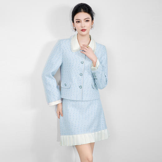 「高货wl」全新升级【铂金会员505/天猫679/差价174】(99642)洛诗琳2025秋冬气质小香风钉珠短外套撞色压褶半裙两件套 商品图0
