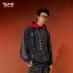 敦煌联名BJHG不计后果美式圆领卫衣男款春季新款潮复古宽松上衣女