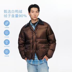 Oneup pu皮领宽松口袋羽绒（男女同款）