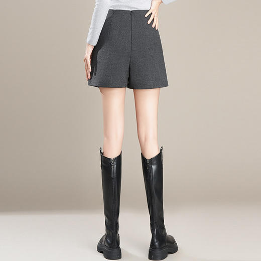 「自」全新升级【铂金会员137/天猫179/差价42】(14237)洛诗琳高腰毛呢直筒短裤2025秋冬气质百搭显瘦A字毛呢短裤 商品图3