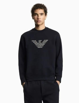 原单正品阿玛尼男士刺绣鹰标圆领卫衣120602