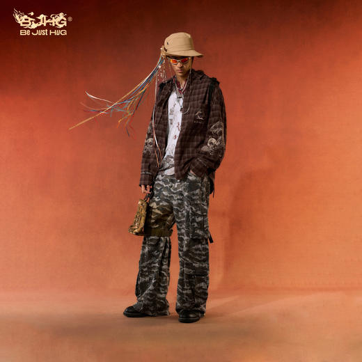 敦煌联名BJHG不计后果衬衫男款加厚新款冬季贴布复古刺绣格子衫女 商品图2