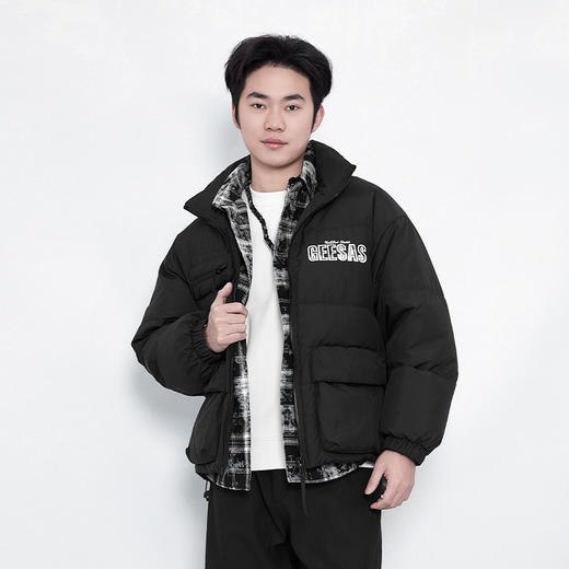 【新品上新】HX 冬季假两件短款立领羽绒服潮流C100440039101 商品图3