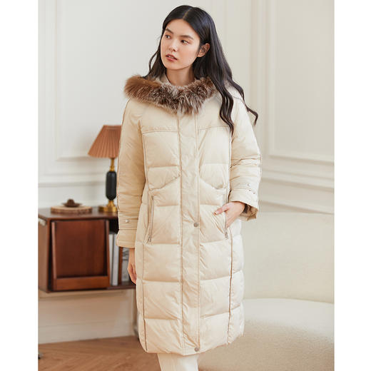 Famecoco范可儿90白鸭绒羽绒服女士冬季中长款过膝外套D218AD301 商品图4