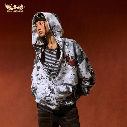 敦煌联名BJHG不计后果卫衣男冬季2025新款复古重工刺绣连帽外套女 商品图0