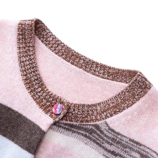 「高货wl」全新升级【铂金会员321/天猫429/差价108】(03101)洛诗琳圆领彩虹条针织开衫2025秋冬气质撞色羊毛外套女 商品图4