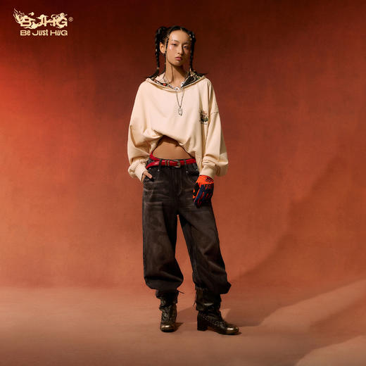 敦煌联名BJHG不计后果美式牛仔裤男款春重磅水洗阔腿裤宽松裤子女 商品图2