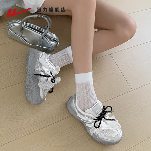 回力女鞋芭蕾德训鞋2025新款薄底运动休闲鞋网面透气银色蕾丝小众 商品图4