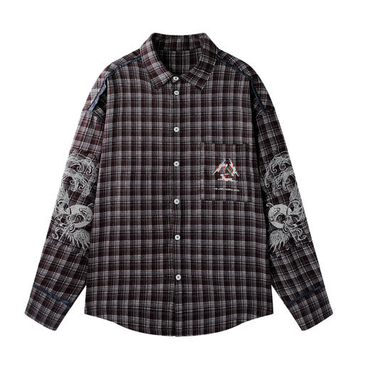 敦煌联名BJHG不计后果衬衫男款加厚新款冬季贴布复古刺绣格子衫女 商品图3