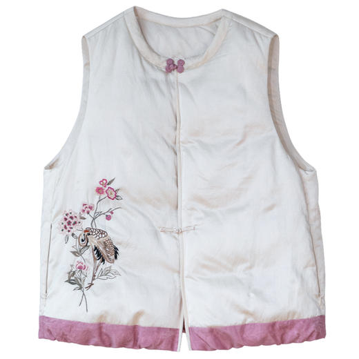 牧衣游原创 丝棉手工刺绣95级高蓬松红嘴雁绒短羽绒马夹冬季 哩舍 商品图4