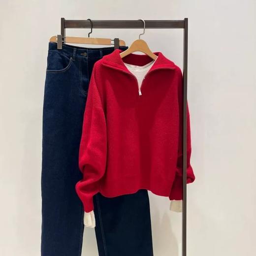 二店y 【JS3699138】圣诞新年战衣~小禾家 ，半拉链翻领加厚羊毛针织衫套头毛衣 商品图1