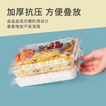 特美居一次性饭盒分格4格快餐盒1000型100套带盖塑料外卖加厚打包盒透明 商品图3