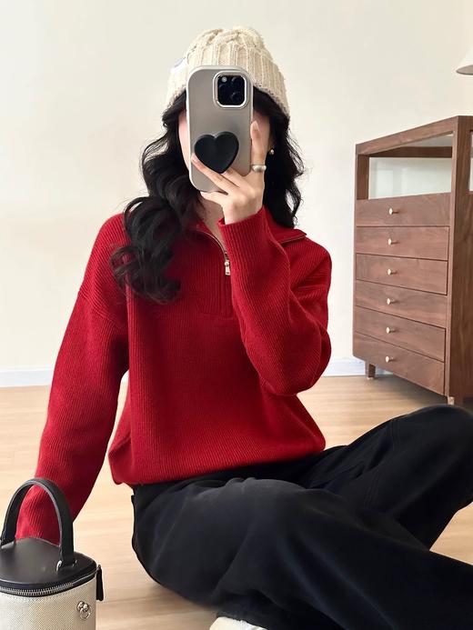 二店y 【JS3699138】圣诞新年战衣~小禾家 ，半拉链翻领加厚羊毛针织衫套头毛衣 商品图2