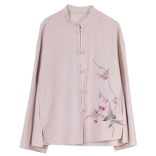 牧衣游原创 绵羊毛混纺手绣毛呢外套东方新中式双面呢开衫 书简 商品图4