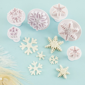 圣诞雪花饼干模3件套 粗雪花/细雪花 弹簧按压模 翻糖印花饼干切模