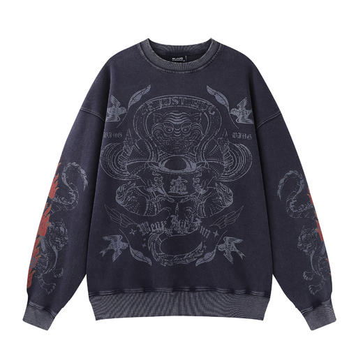 敦煌联名BJHG不计后果美式圆领卫衣男款春季新款潮复古宽松上衣女 商品图4